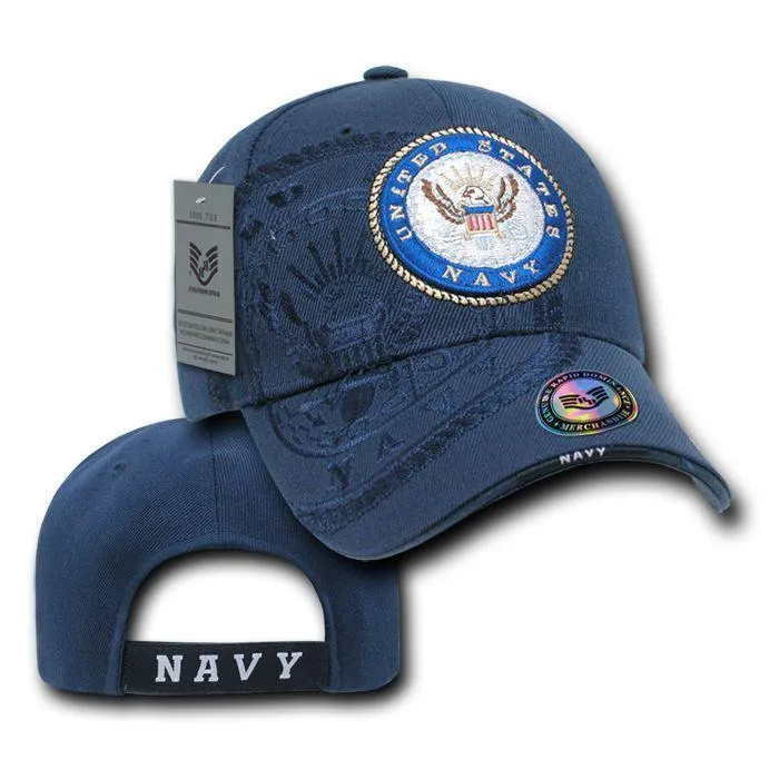 Shadow Effect Embroidery US Military Vet Army Air Force Navy Marines Hats Caps