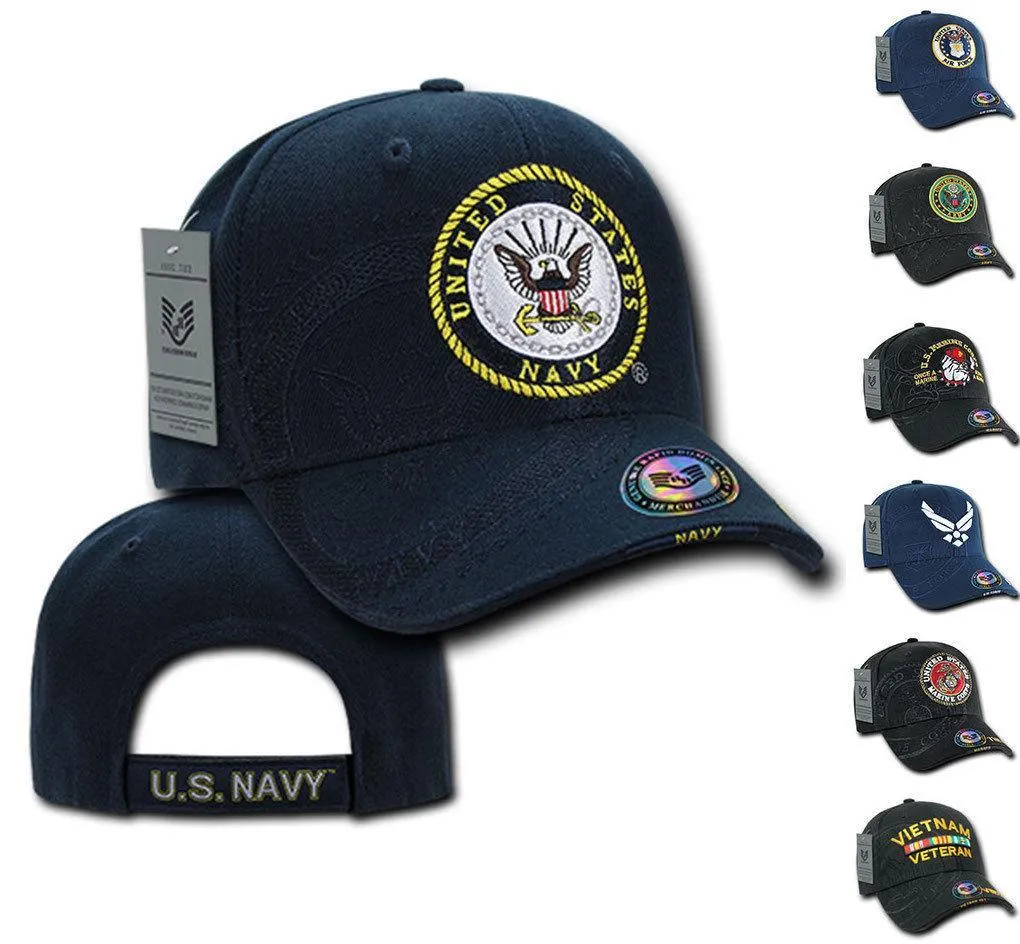 Shadow Effect Embroidery US Military Vet Army Air Force Navy Marines Hats Caps