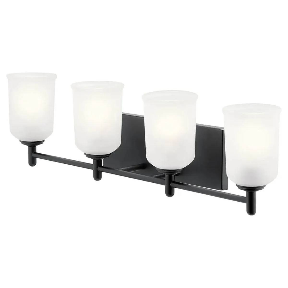 Shailene 30 In 4-Lights Bathroom Vanity Light With Clear Satin Etched Glass, Black Finish