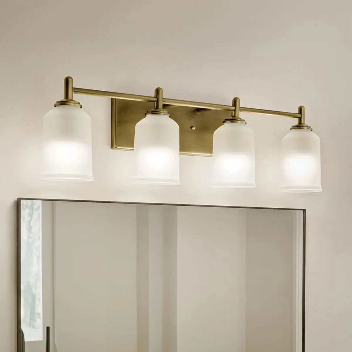 Shailene 30 In 4-Lights Bathroom Vanity Light With Clear Satin Etched Glass, Gold Finish