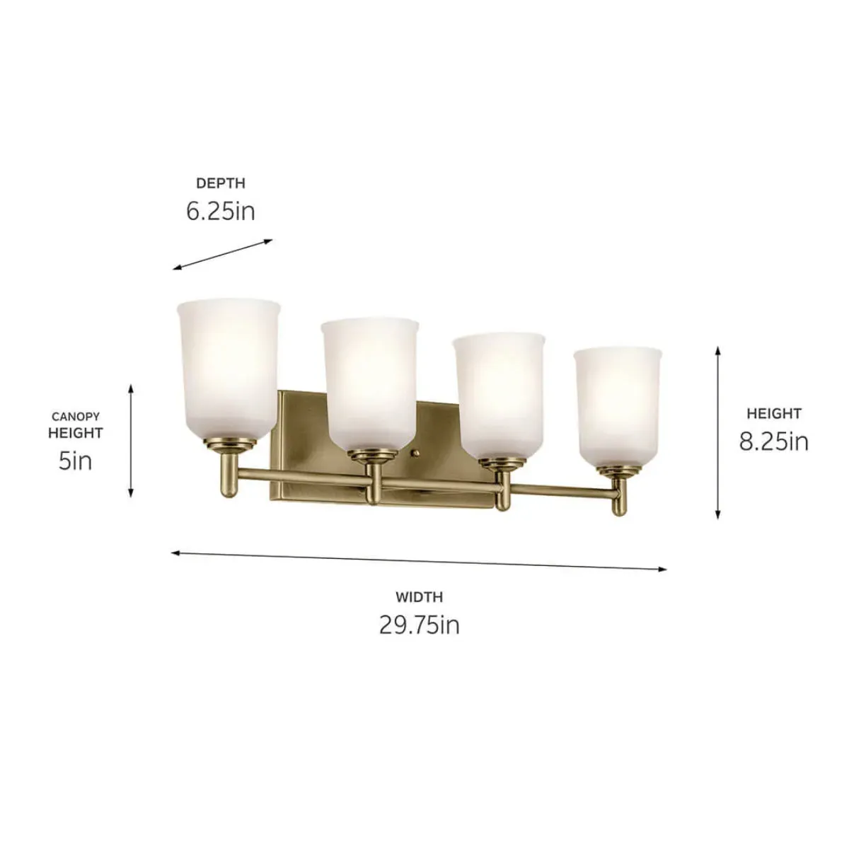 Shailene 30 In 4-Lights Bathroom Vanity Light With Clear Satin Etched Glass, Gold Finish