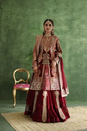 Shamaeel - CE-03 - Gharara - Red - Silk & Net - 3 Piece