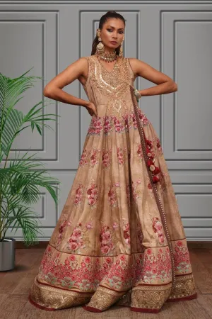 Shamaeel - Long Silk Embroidered Angarkha with Embroidered Organza Jacket