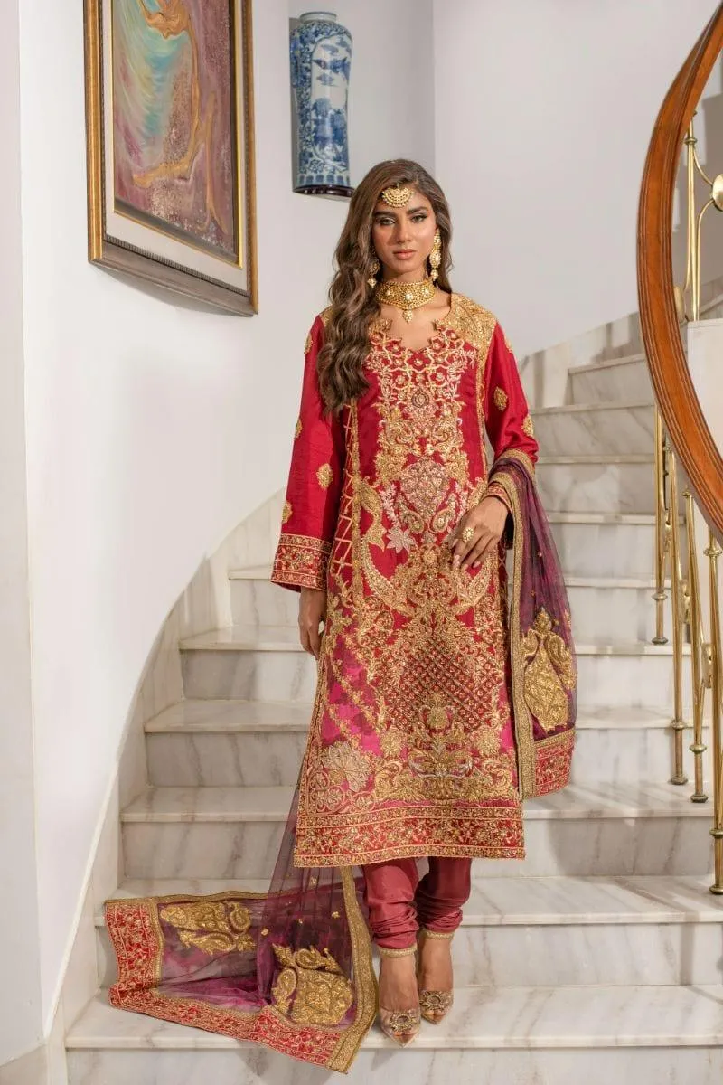 Shamaeel - NUR-01 - red - Silk - 3 Piece