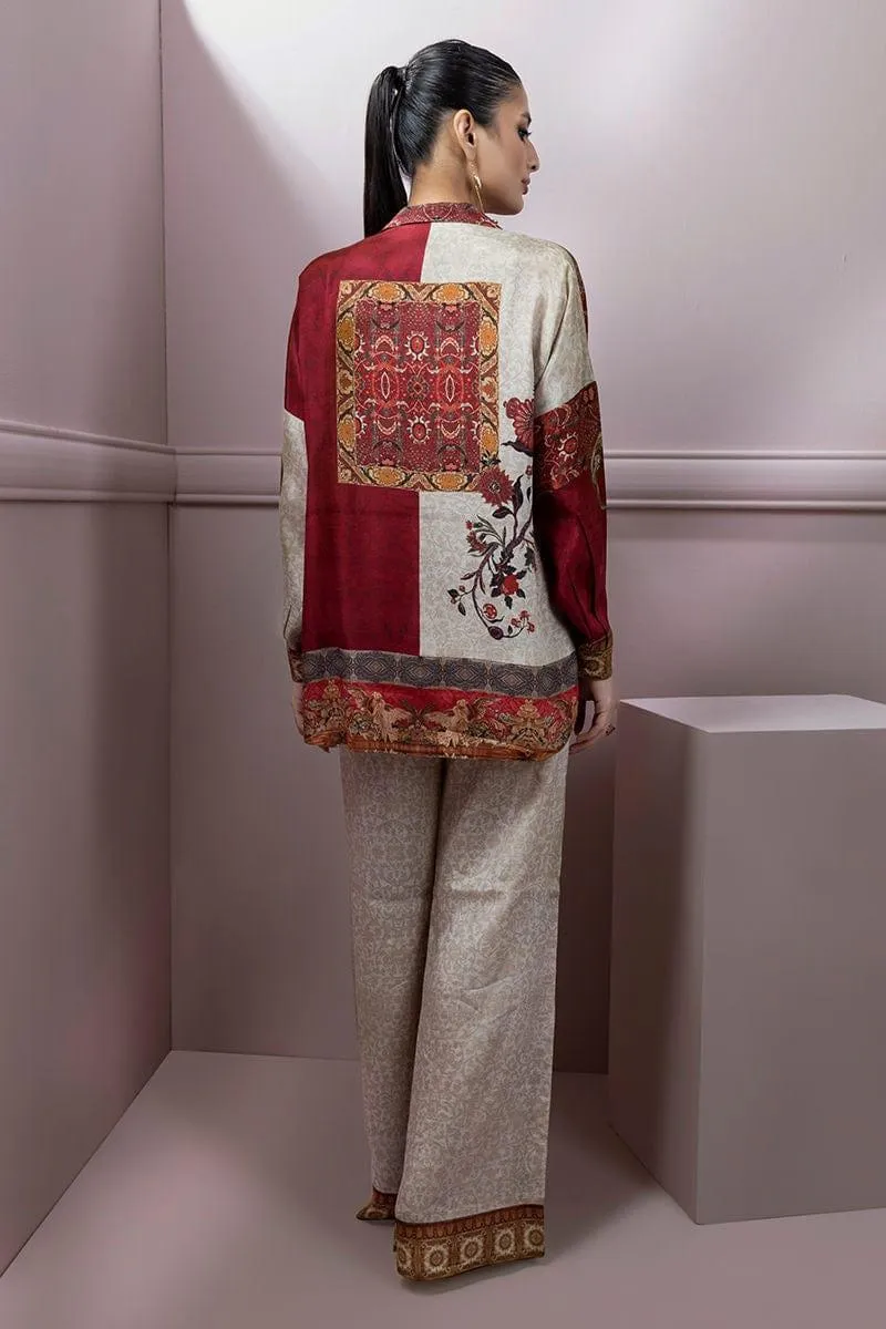 Shamaeel - Silk Embroidered Collared Shirt with Silk Printed Pants