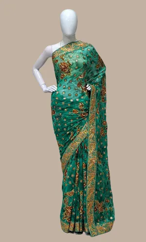 Shamrock Green Embroidered Sari