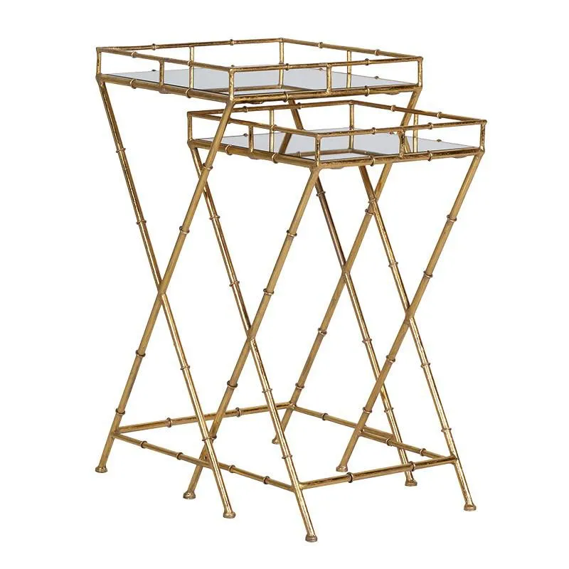 Shangri-La Set of 2 Gold Bamboo Side Tables