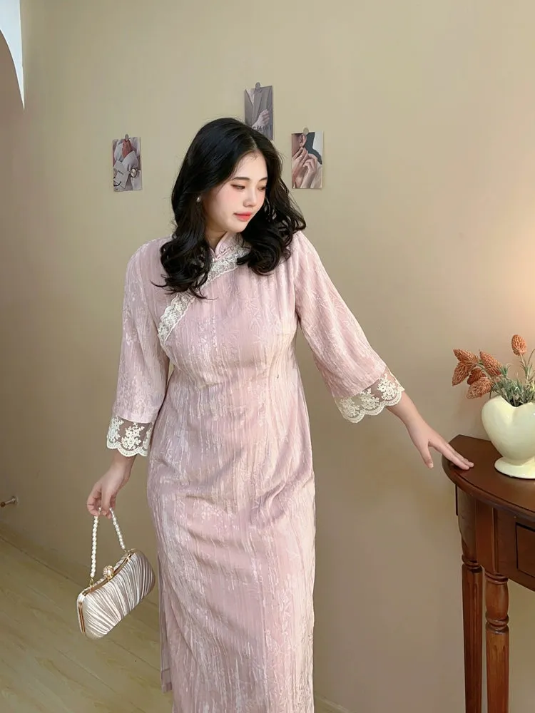 Shaonü 少女 1920s Inspired Plus Size Lace Half Sleeve Qipao