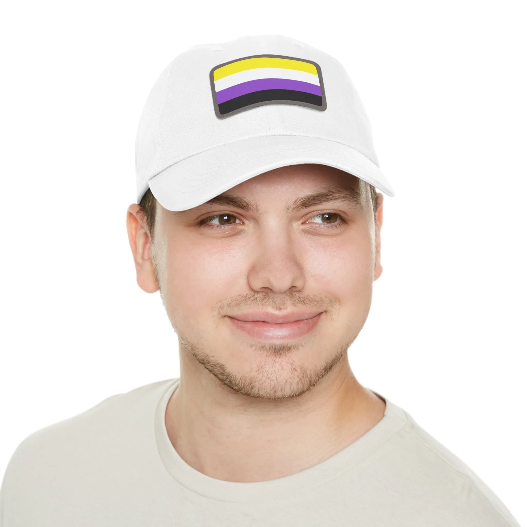 SHAVA CO Non Binary Flag Hat with Leather Patch (Rectangle)