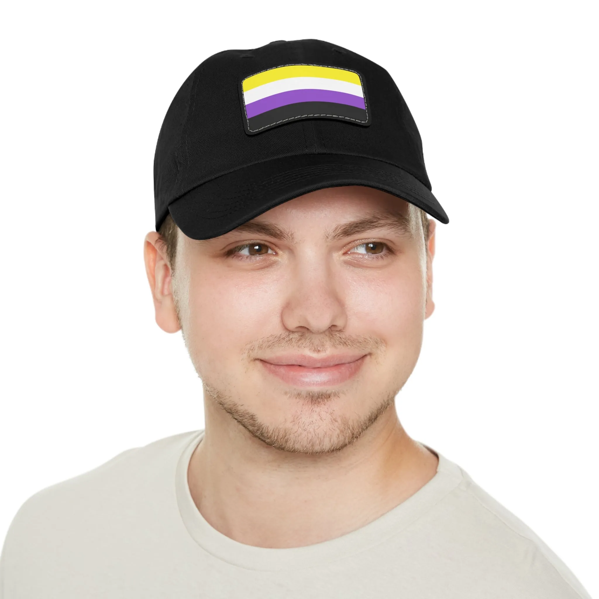 SHAVA CO Non Binary Flag Hat with Leather Patch (Rectangle)