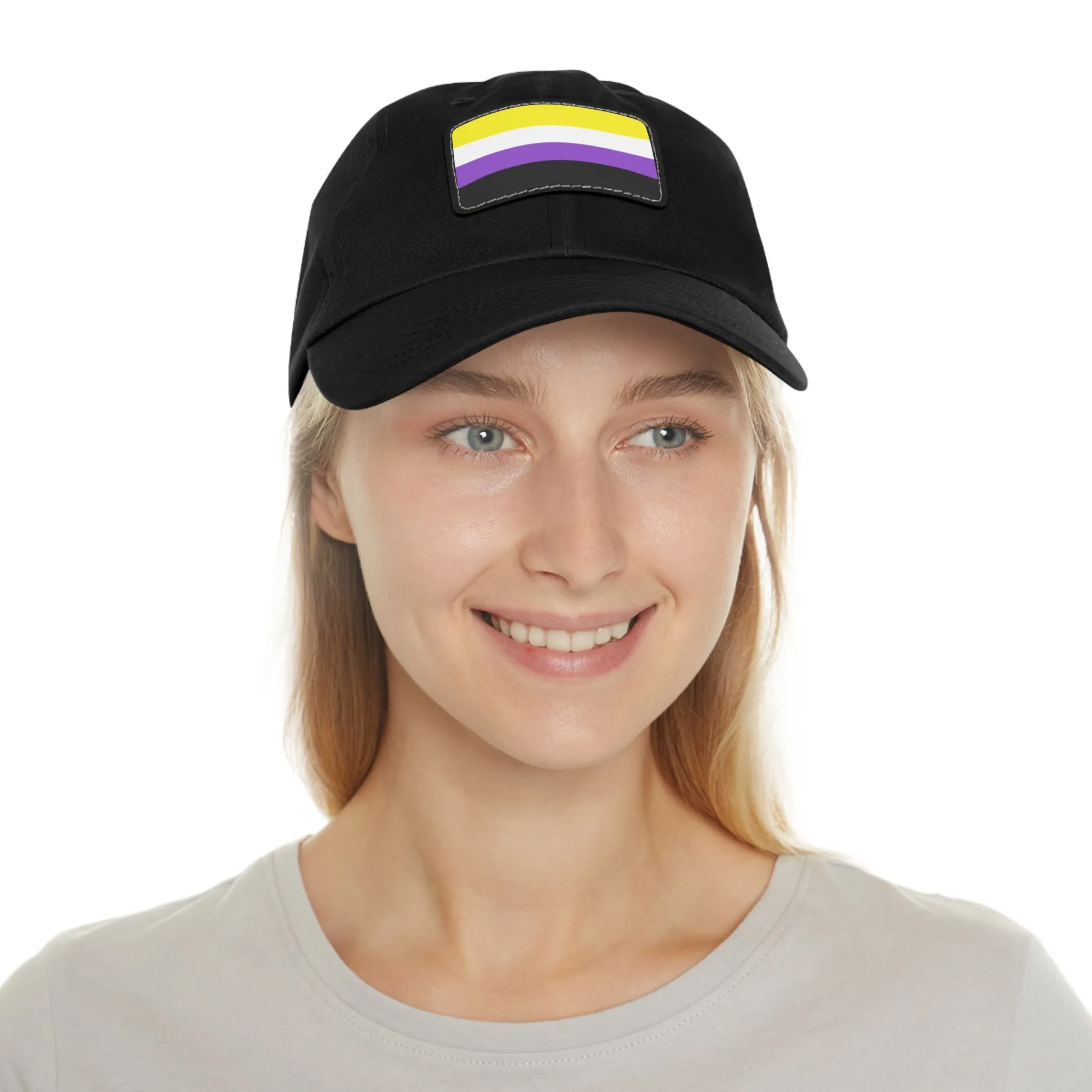 SHAVA CO Non Binary Flag Hat with Leather Patch (Rectangle)