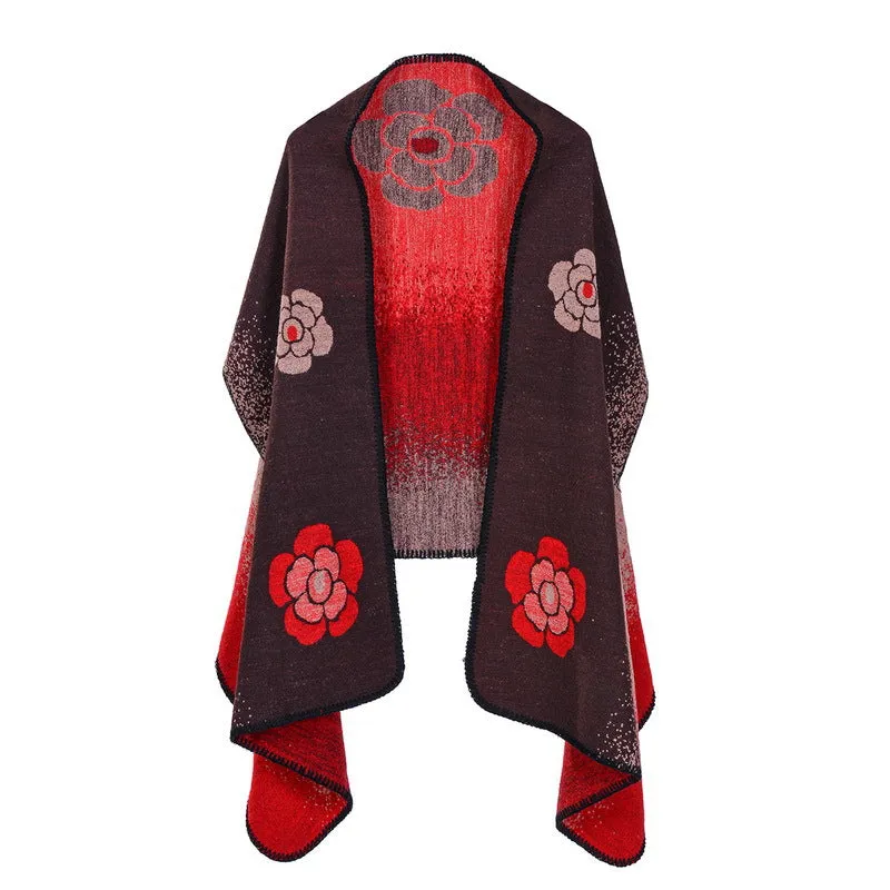 Shawl and scarf dual-use women's winter long imitation cashmere versatile cloak thickened warm cloak coat