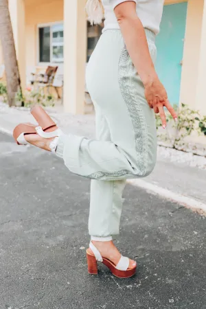 Shayla Sequin Jogger Pants - Sage