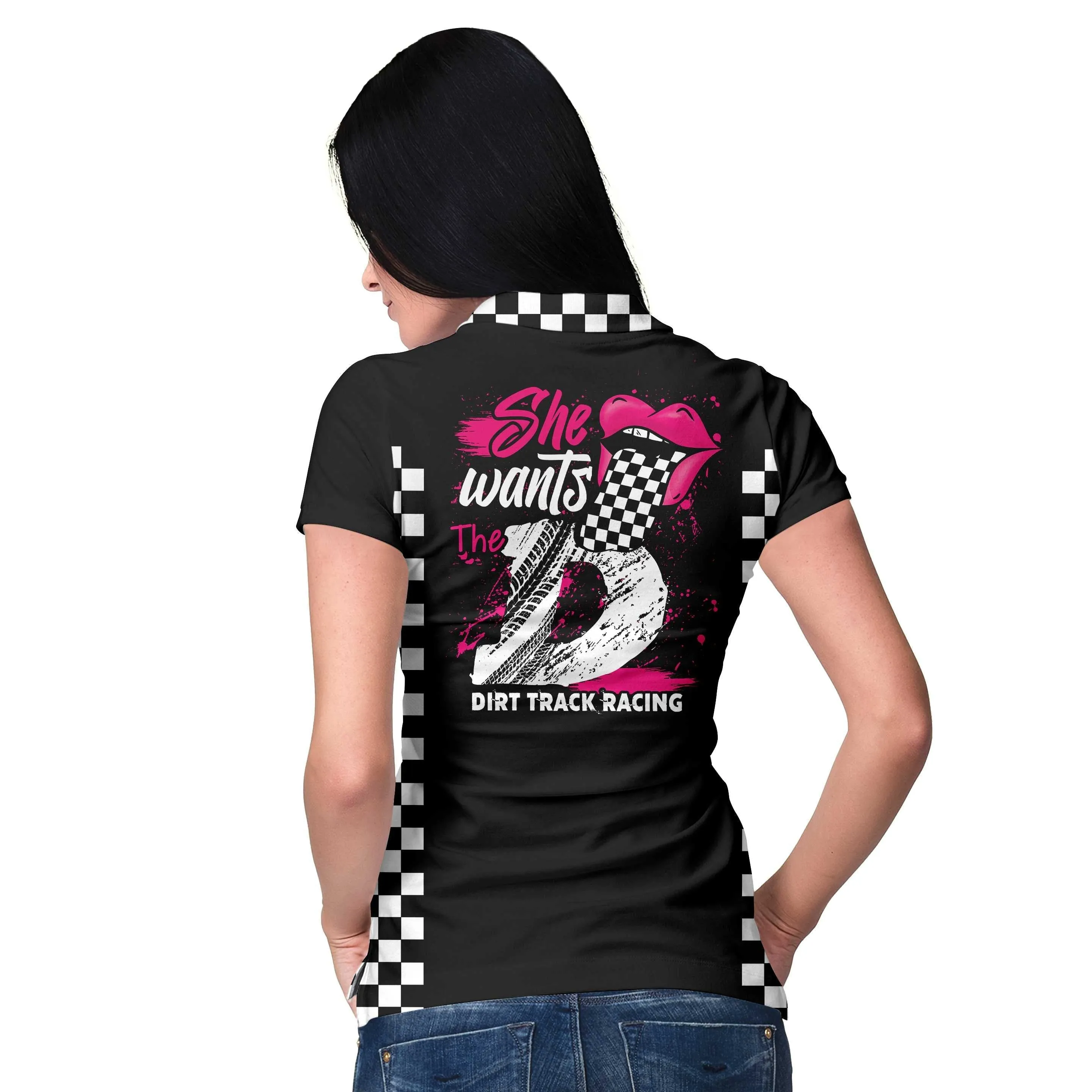 She Wants The D Dirt Track Racing Short Sleeve Women Polo Shirt, Adult Humor Dirt Track Racing Shirt For Ladies Coolspod