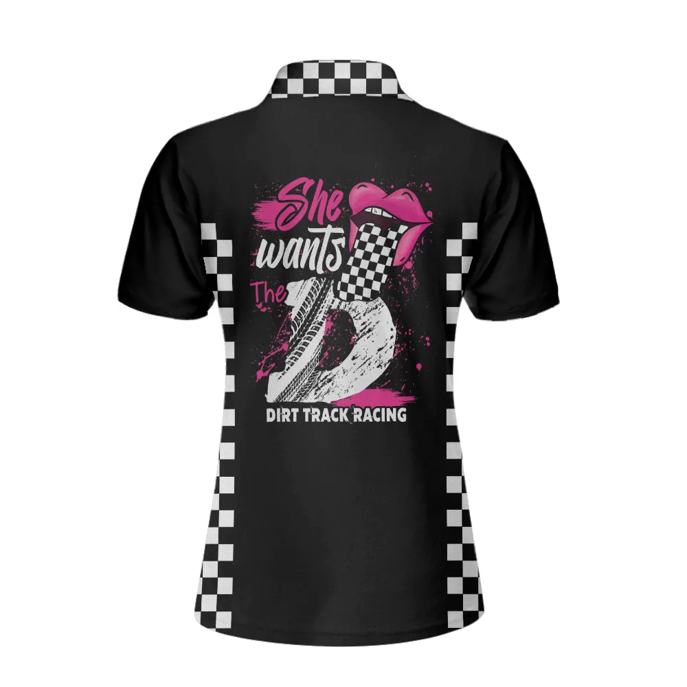 She Wants The D Dirt Track Racing Short Sleeve Women Polo Shirt, Adult Humor Dirt Track Racing Shirt For Ladies Coolspod