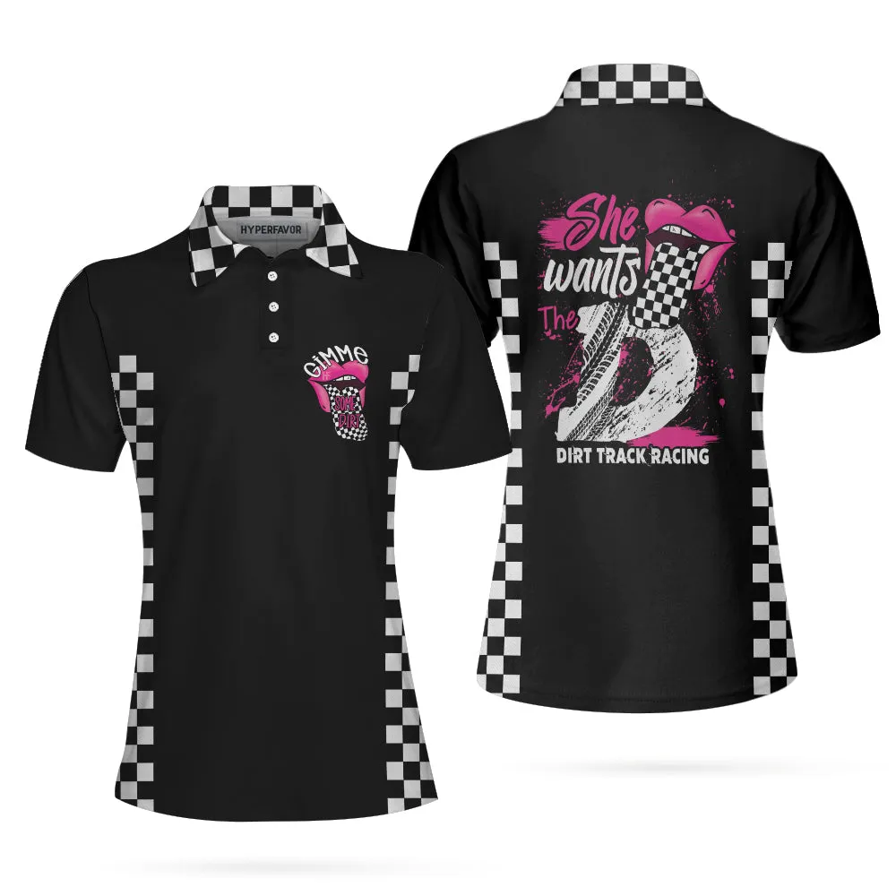 She Wants The D Dirt Track Racing Short Sleeve Women Polo Shirt, Adult Humor Dirt Track Racing Shirt For Ladies Coolspod