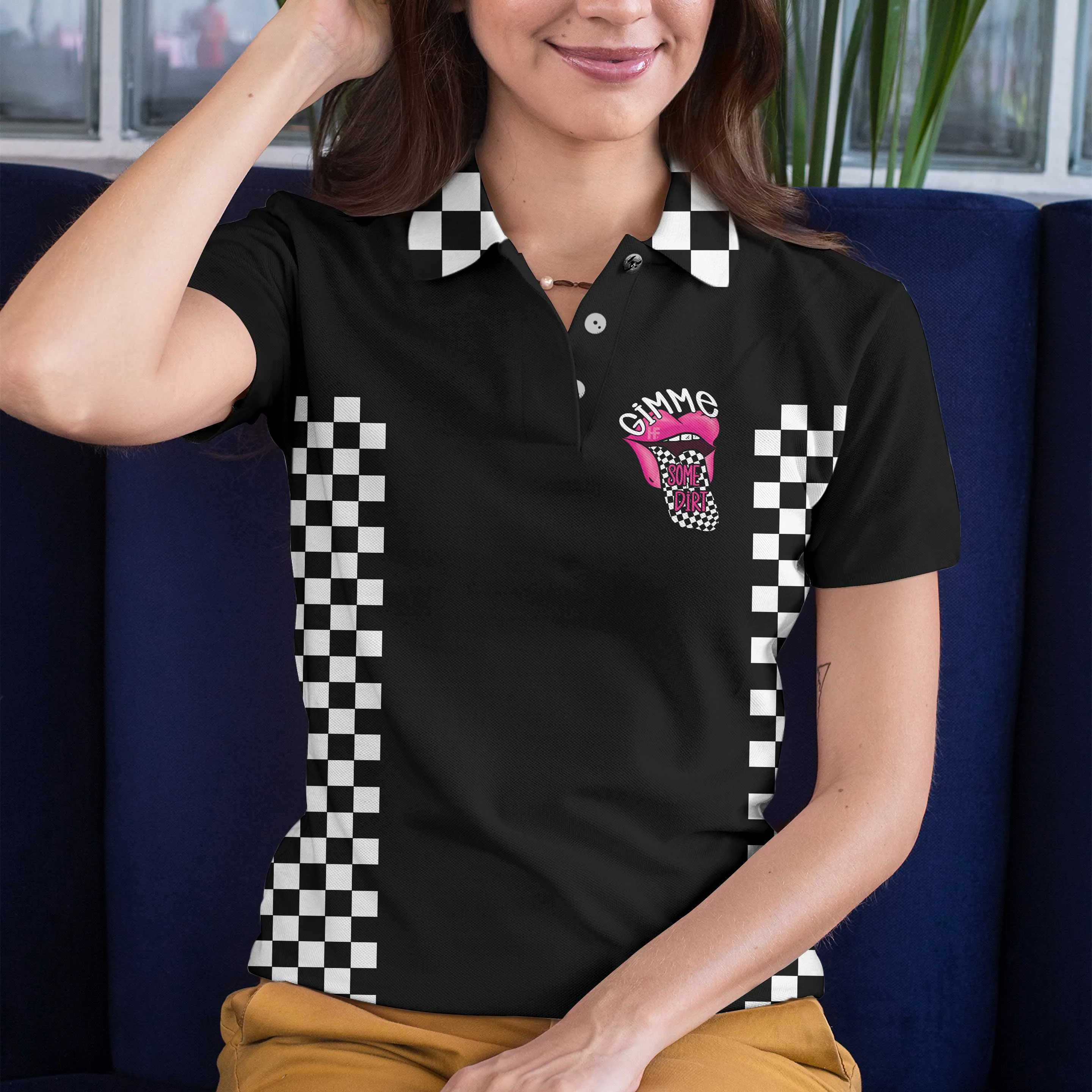 She Wants The D Dirt Track Racing Short Sleeve Women Polo Shirt, Adult Humor Dirt Track Racing Shirt For Ladies Coolspod