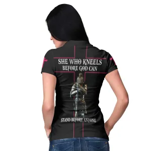 She Who Kneels Before God Can Stand Before Anyone Short Sleeve Women Polo Shirt, Gift Idea For Ladies Coolspod