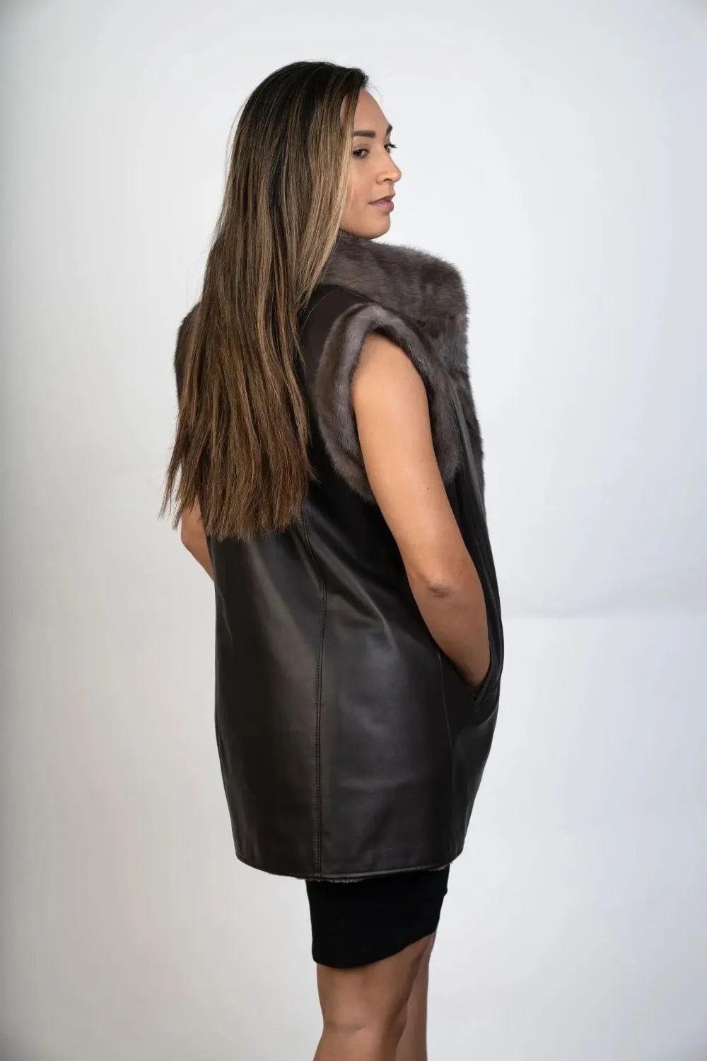 Sheared Vest Reversible to Leather