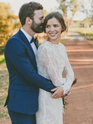 Sheath/Column Ivory Wedding Dress With Long Sleeve Lace Wedding Gowns SEW025