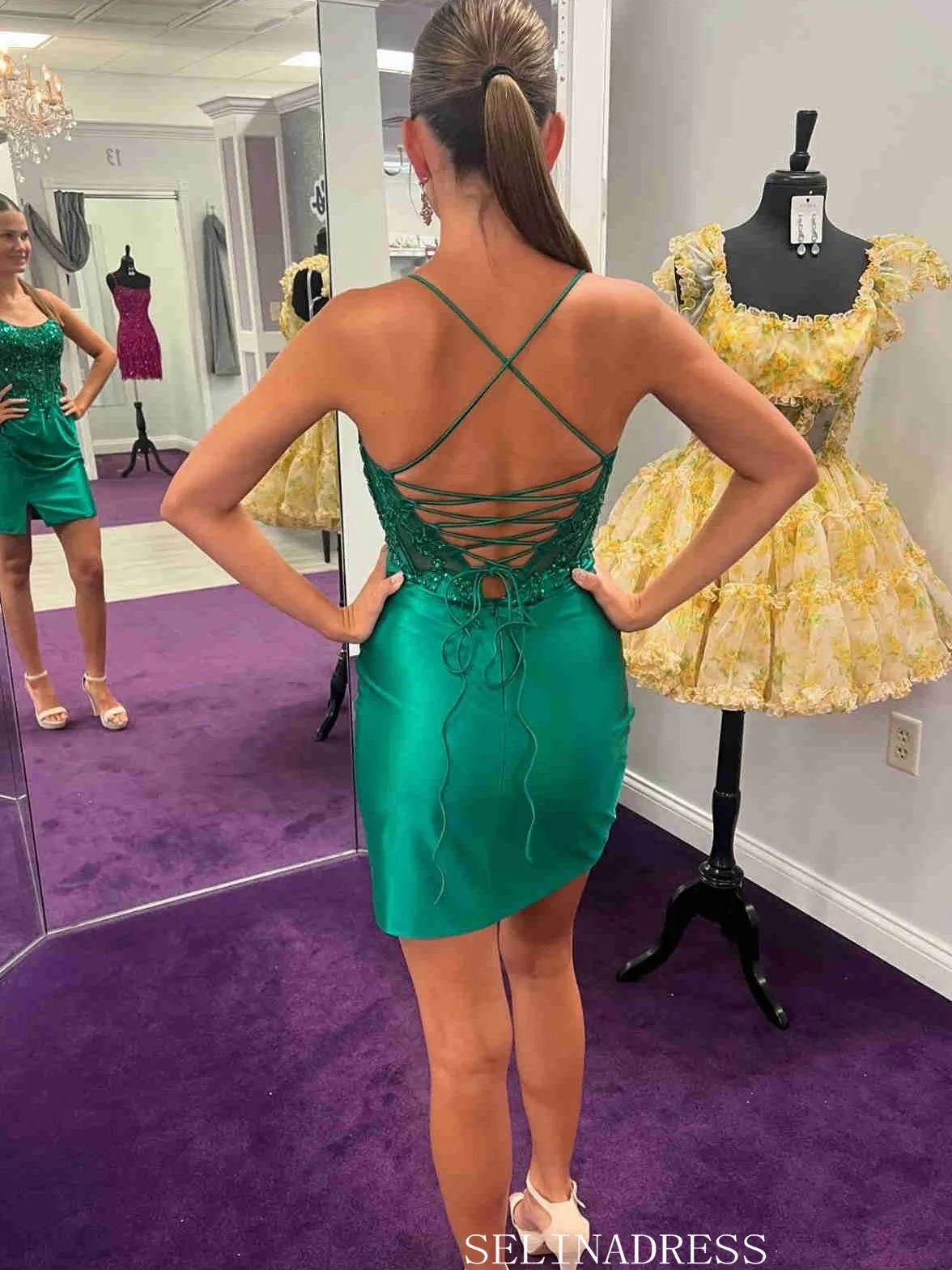 Sheath/Column Spaghetti Straps Green Short Prom Dress Homecoming Dresses #TKL2329