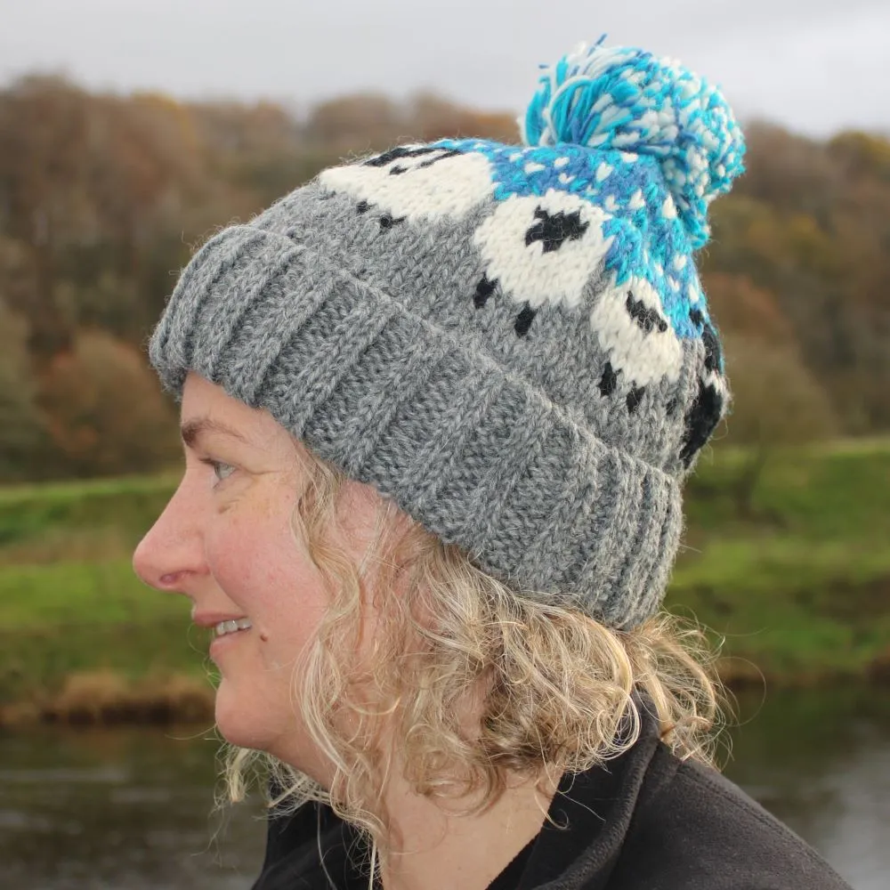 sheep dog wool bobble hat