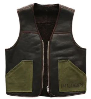 Sheepskin Genuine Leather Men's Vest: B3 Style with Wool Lining