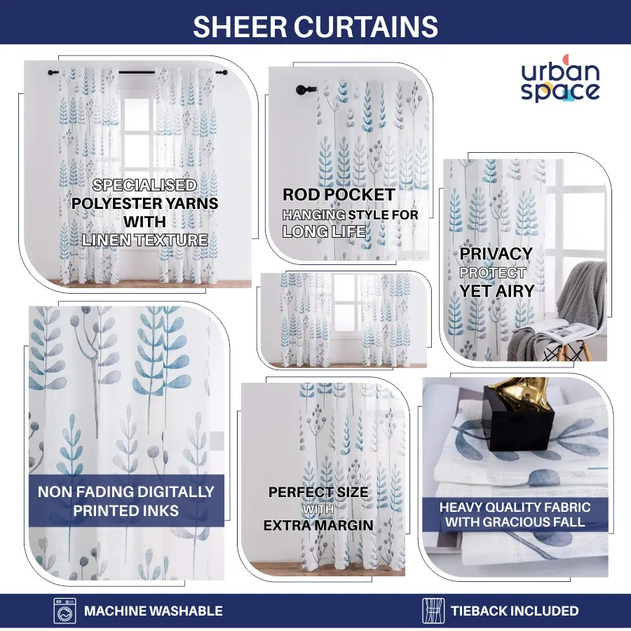 Sheer Curtains, Semi Transparent Curtains, Linen Textured Curtains for Living room, Pack of 2 Curtains, Petals