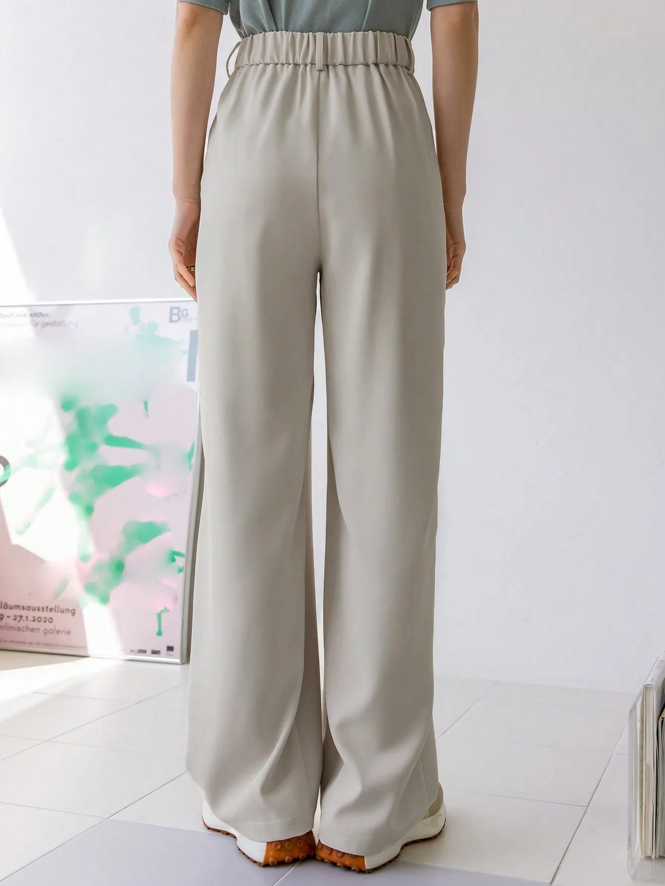 SHEIN Dazy-Less Plicated Detail Wide Leg Trousers