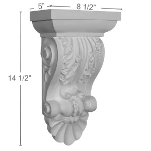 Shell Corbel, 8 1/2"W x 5"D x 14 1/2"H