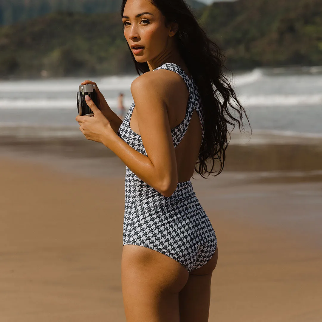 Shell Shock, Houndstooth V Neck Swimsuit