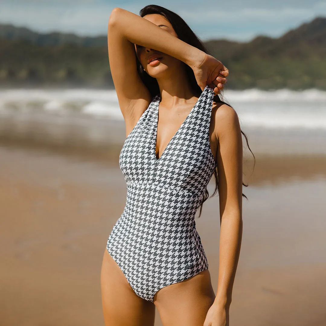 Shell Shock, Houndstooth V Neck Swimsuit