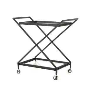 Sheri Modern Tempered Glass Black Iron Bar Cart