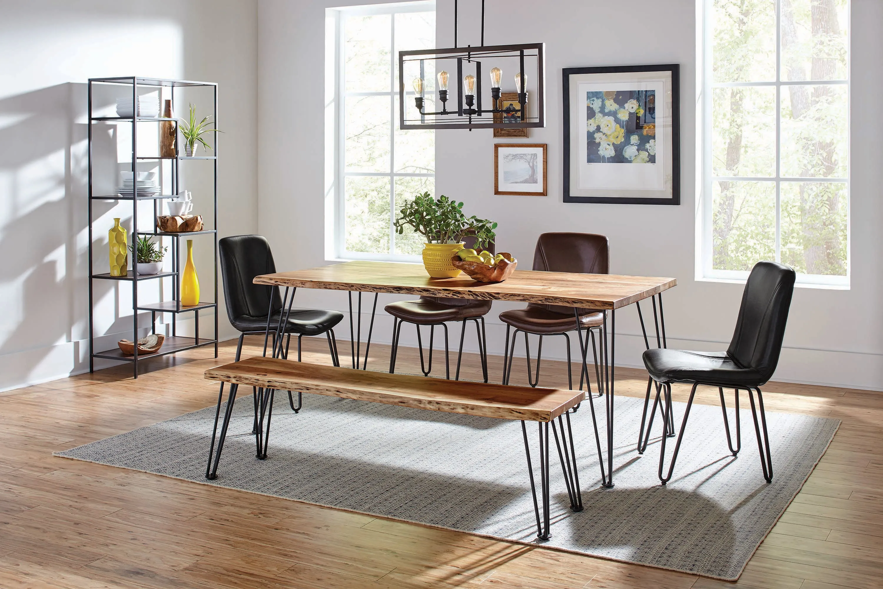 Sherman Rectangular Dining Table Natural Acacia And Matte Black