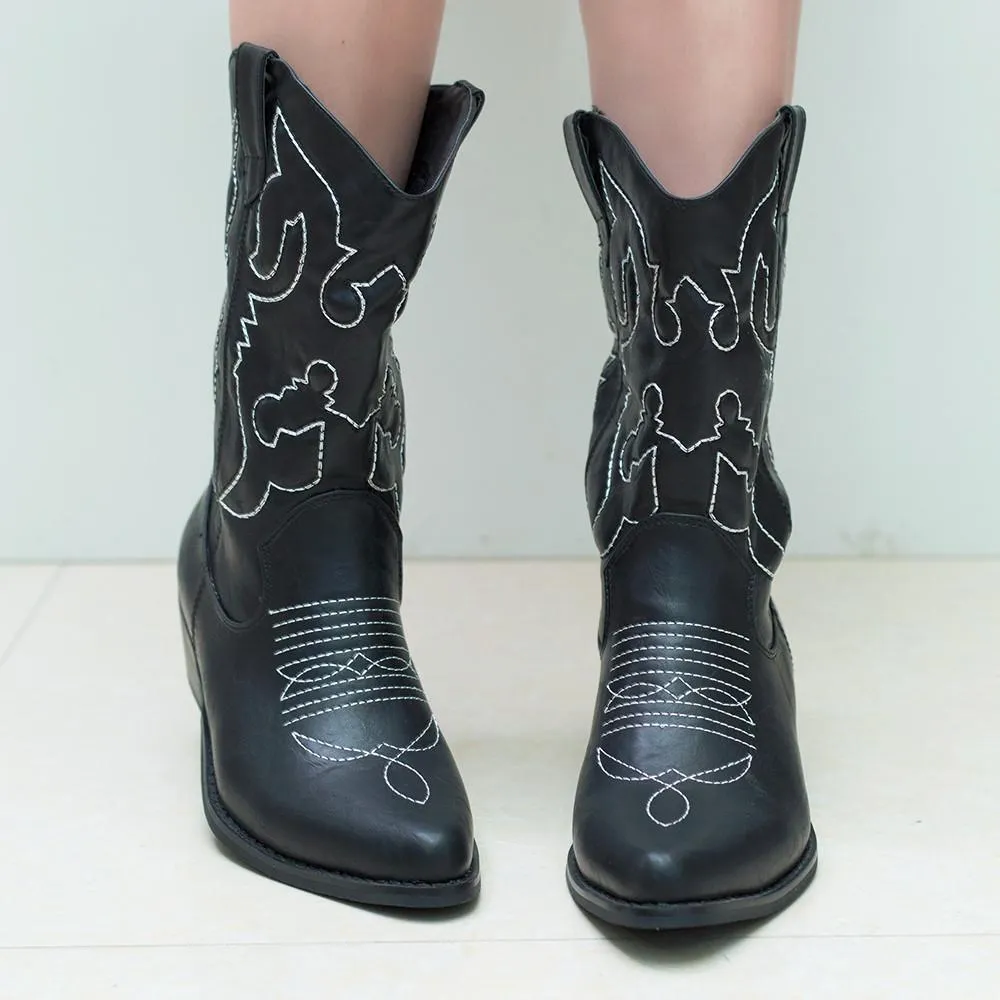 SheSole Womens Wide Calf Cowboy Boots Black