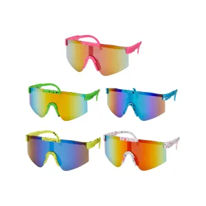 Shield Mirror Color Frame Sunglasses - Kids