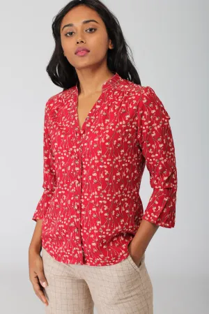 Shillong Collarless Shirt with Threadwork Detail