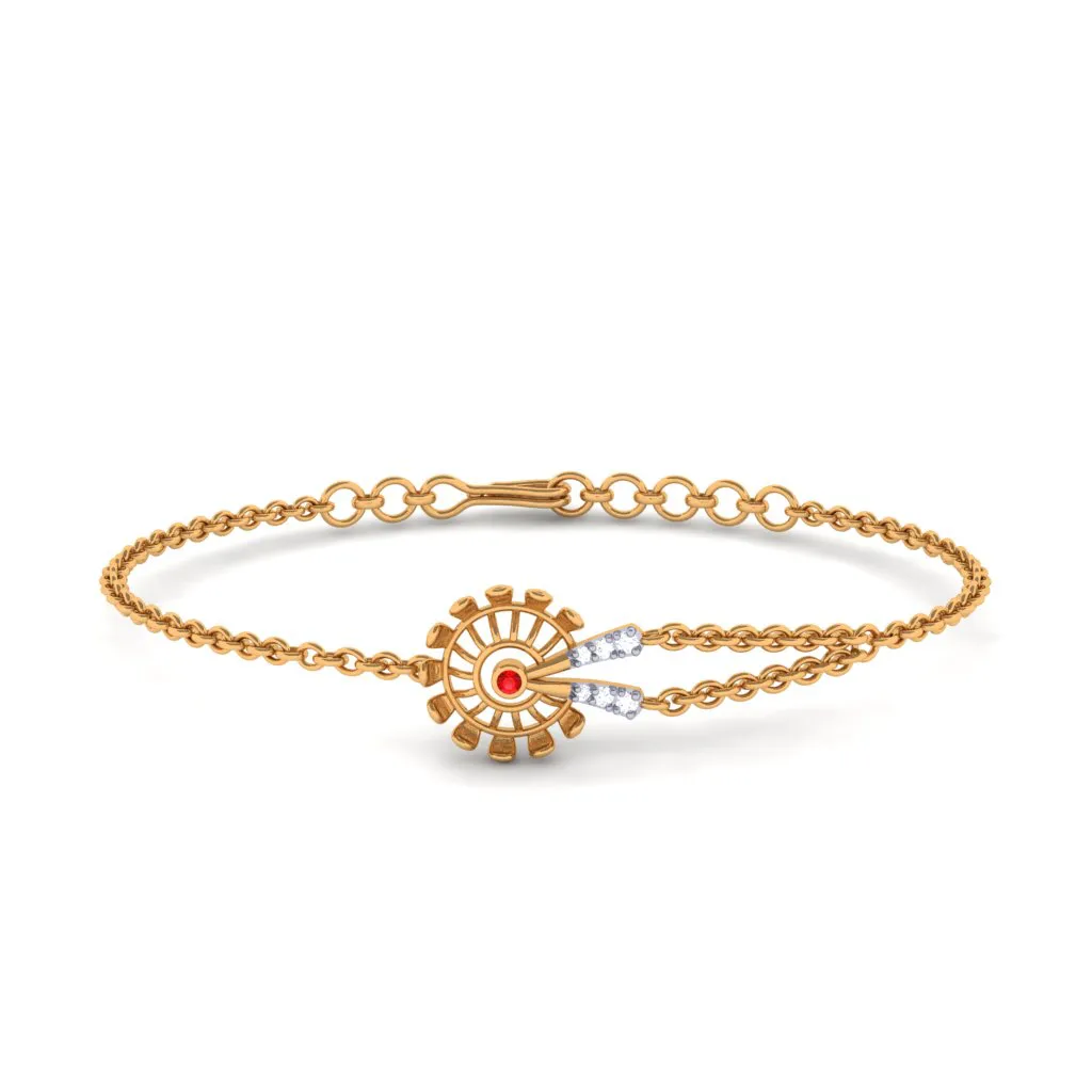 Shimmering Single Red Stone Studded Gold Bracelet