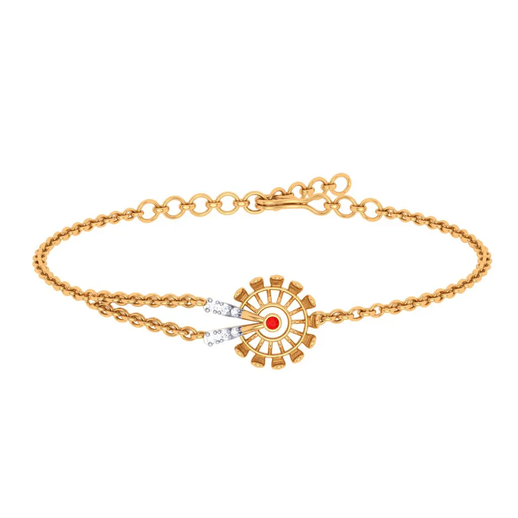 Shimmering Single Red Stone Studded Gold Bracelet