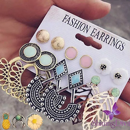 Shining Diva Fashion 6 Pairs Combo Stylish Drop Earrings for Women (Silver Gold)(9919er)