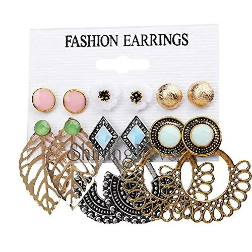 Shining Diva Fashion 6 Pairs Combo Stylish Drop Earrings for Women (Silver Gold)(9919er)