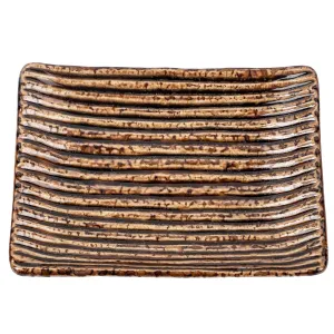 Shinogi Brown Ribbed Japanese Ceramic Dish