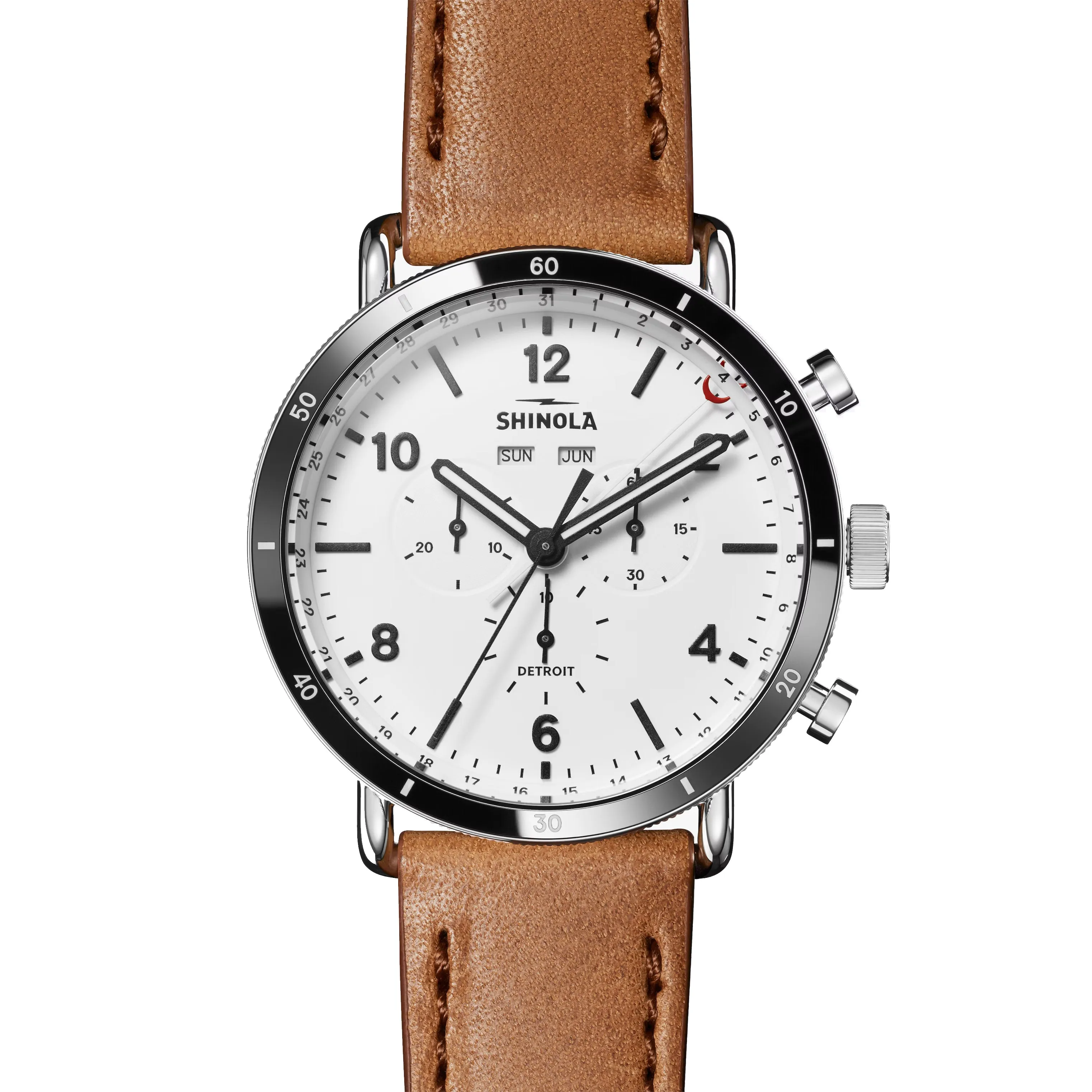 Shinola 45MM Canfield Sport Chronograph Steel Leather White Watch 20141501