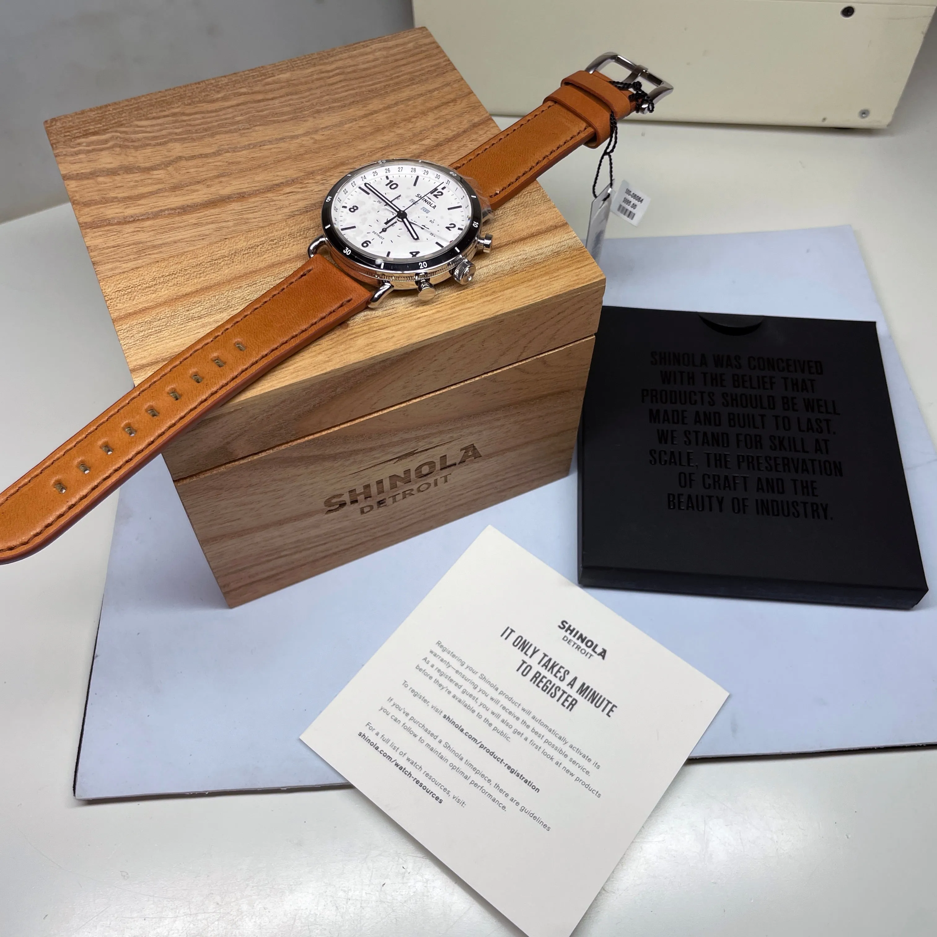 Shinola 45MM Canfield Sport Chronograph Steel Leather White Watch 20141501