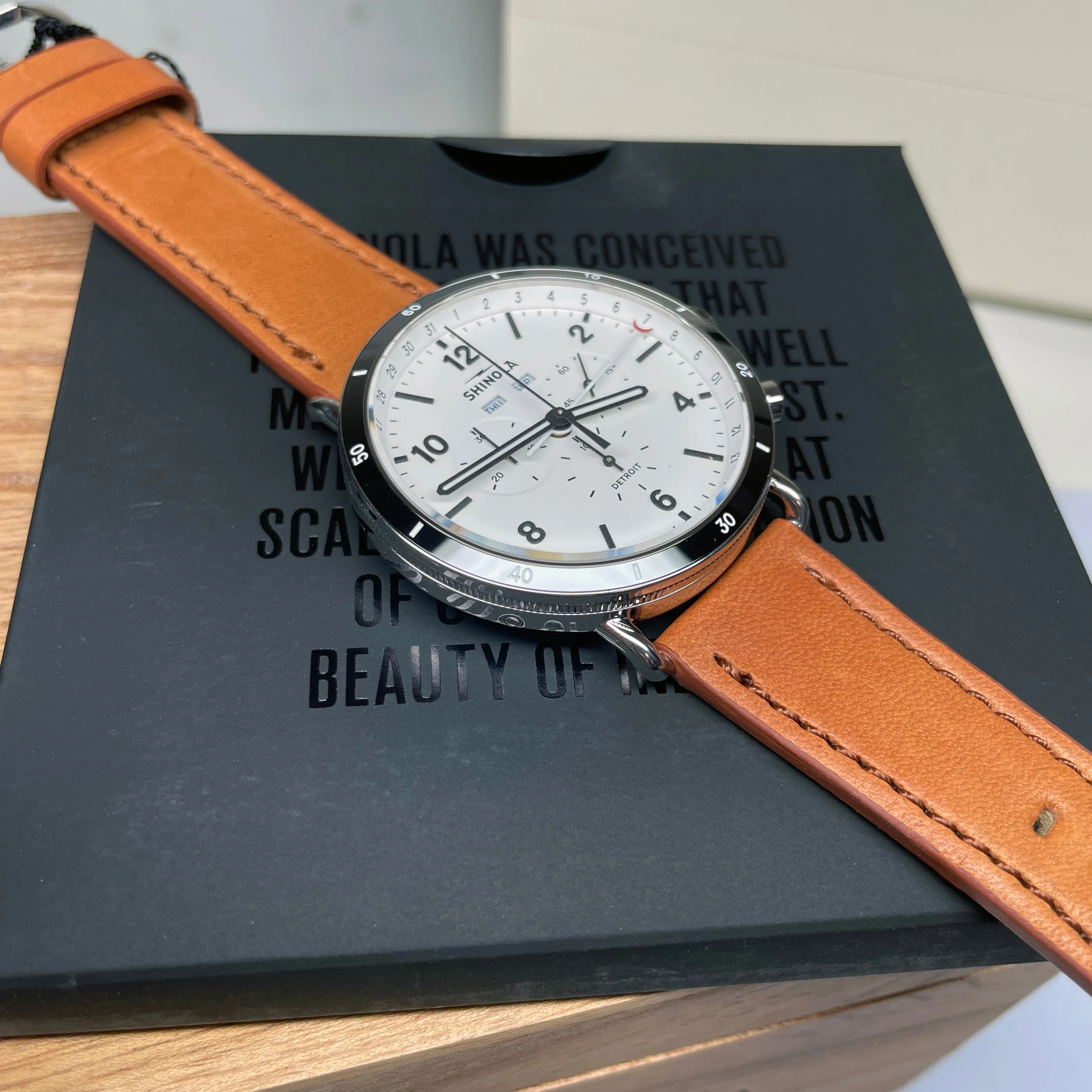 Shinola 45MM Canfield Sport Chronograph Steel Leather White Watch 20141501