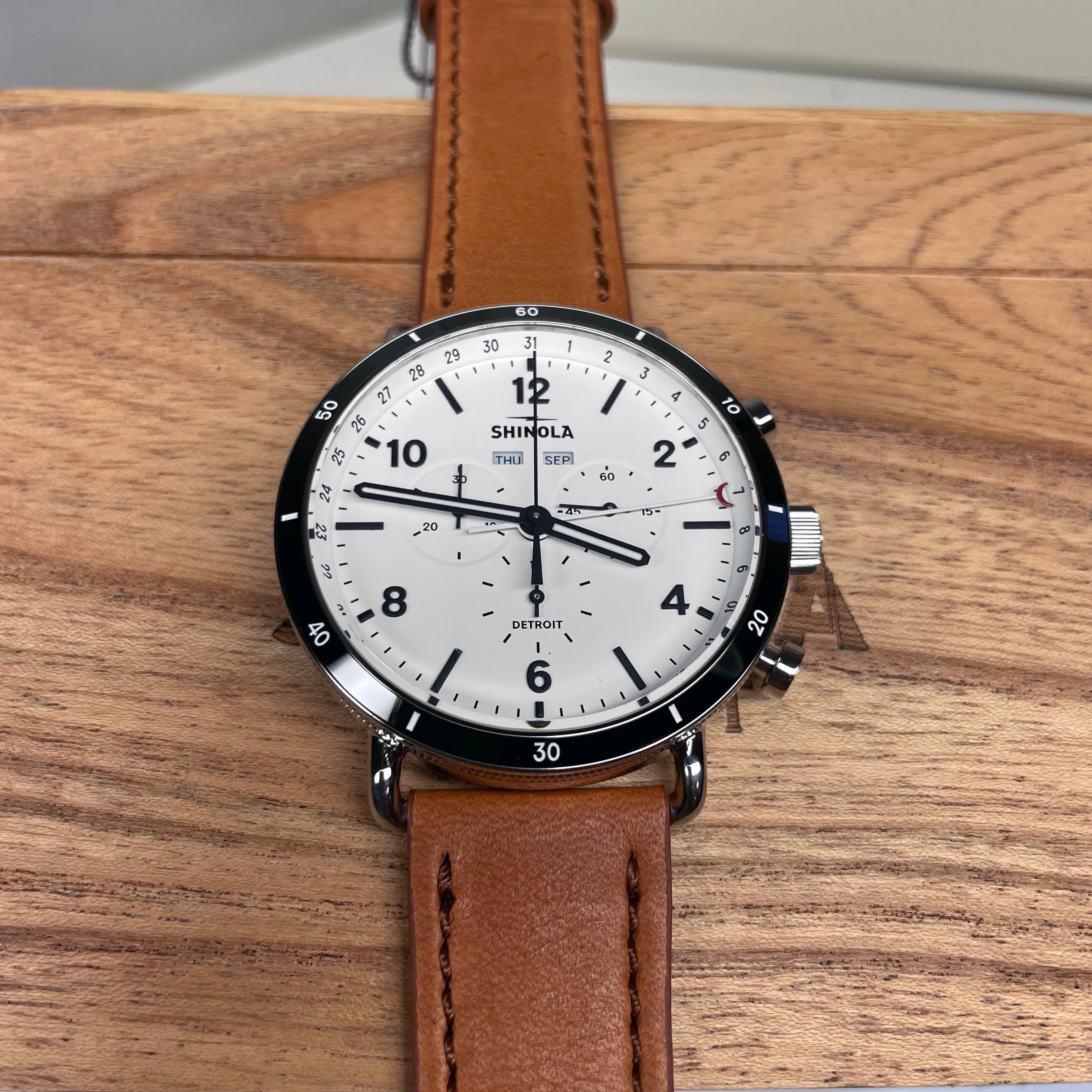 Shinola 45MM Canfield Sport Chronograph Steel Leather White Watch 20141501