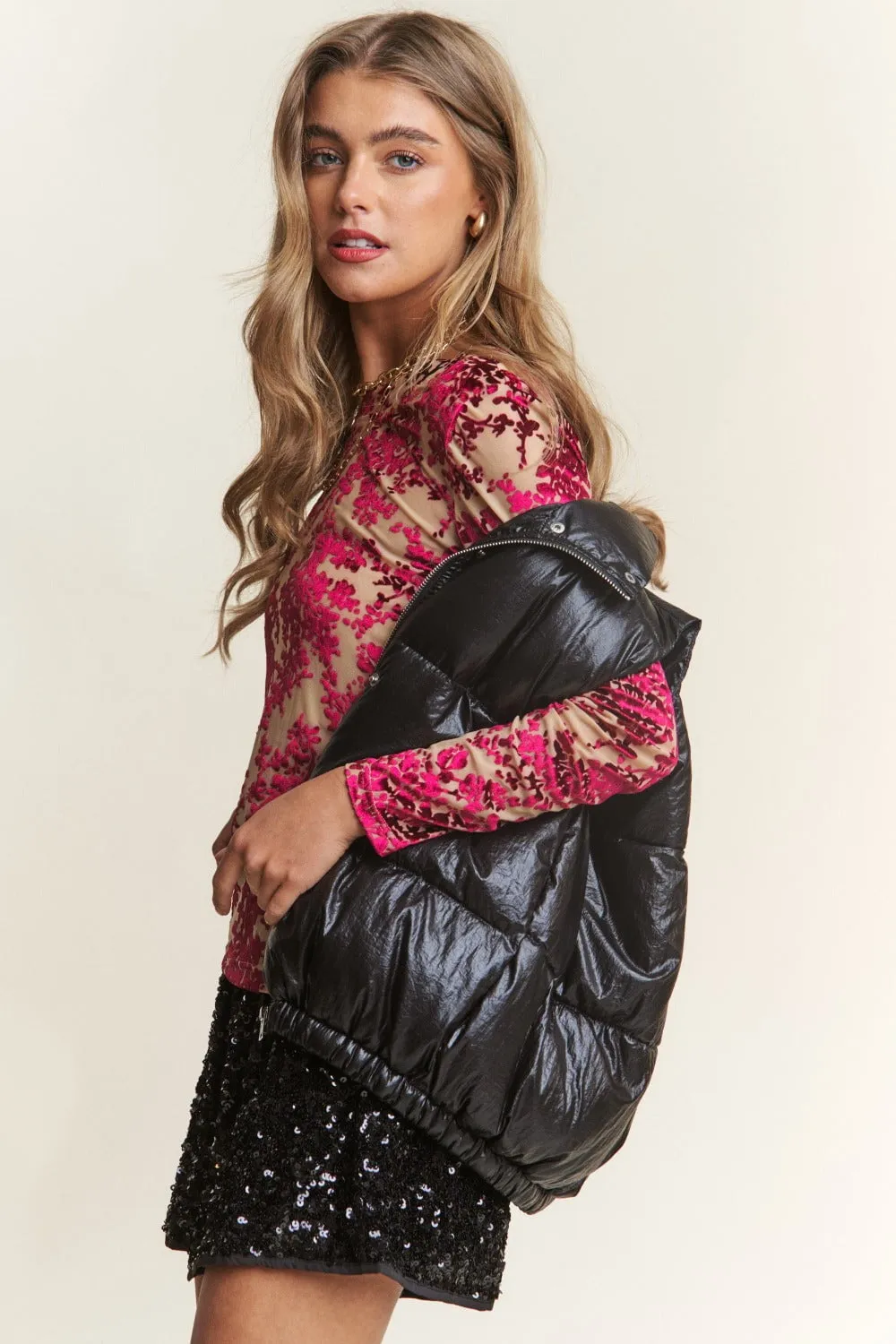 Shiny Metallic Puffer Vest | Obsidian