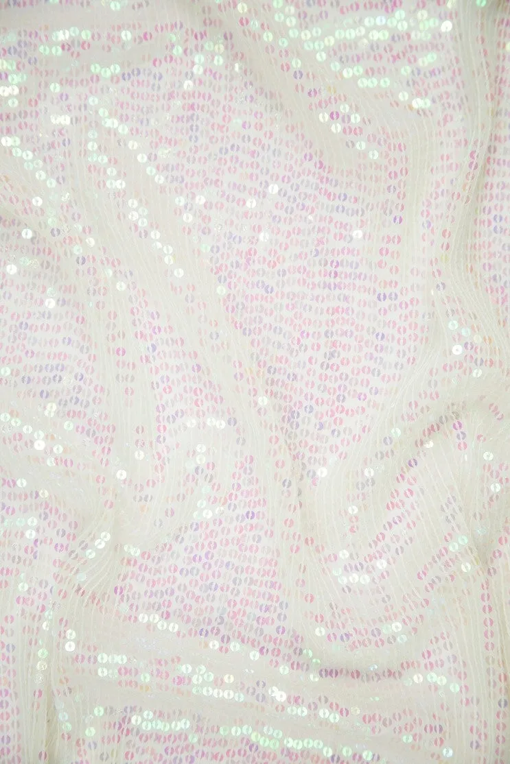 Shiny Pink Sequins & Beads on Silk Chiffon JEC-132-15 Fabric