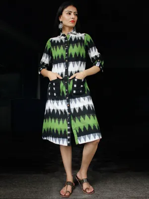 Shirt Style : Handwoven Double Ikat Shirt Dress With Front Pockets - D239F933