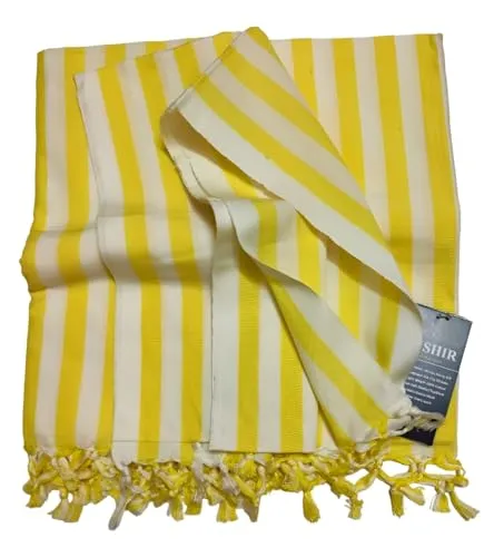 SHISHIR Craft Store Strip Pattern 100% Cotton Thin Blanket for Light Weight Top Sheet Odhne wali chadar | AC and Rainy Season | Travelling |Quick Absorption & Faster Drying (Yellow White)